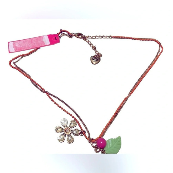 BETSEY JOHNSON Vintage Y-Drop Double-Strand Gold Beaded Charm Necklace NEW NWT - Picture 8 of 8